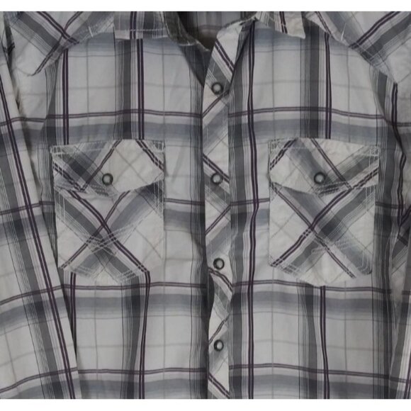 Buckle BKE Standard Fit Gray Plaid With Smokey Pearl Snaps Men's Shirt Large - Picture 2 of 7